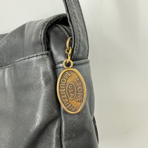Vtg Stone Mountain Leather Crossbody Bag Black Some Distressing USA Made‎ Purse - Picture 6 of 16